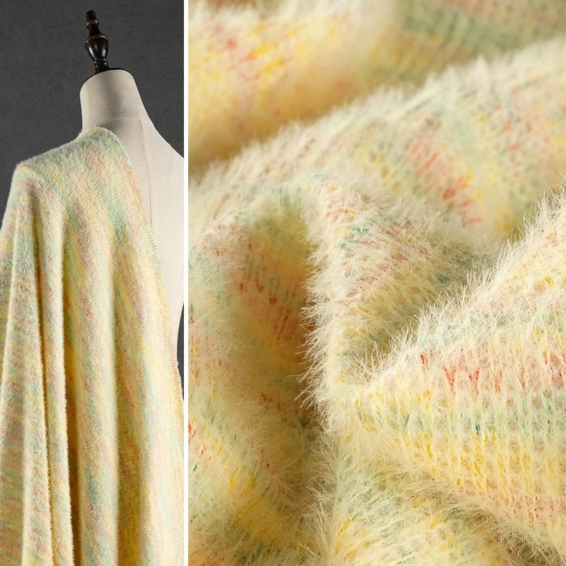 

Modern Sle Knitted Fabric Soft Plu Spring Autumn Elastic Material for Clothes Rainbow Color adient Texture Sponge Pad