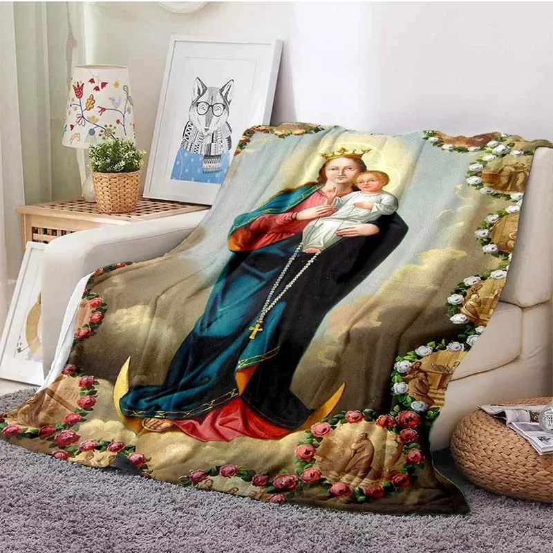 Jesus Catholic Christian Religiou Gift Holy Miraculous Virgin Mary Soft Cozy Flannel blanket for Couch Travel Camping Applicable