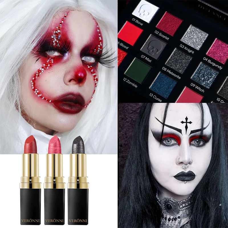 Gothic Eyeshadow Palette 15 Colors & Black Lipstick - Dark Romantic Smoky Eye,Vampire Halloween Makeup, Matte Shimmer, Dark Lip
