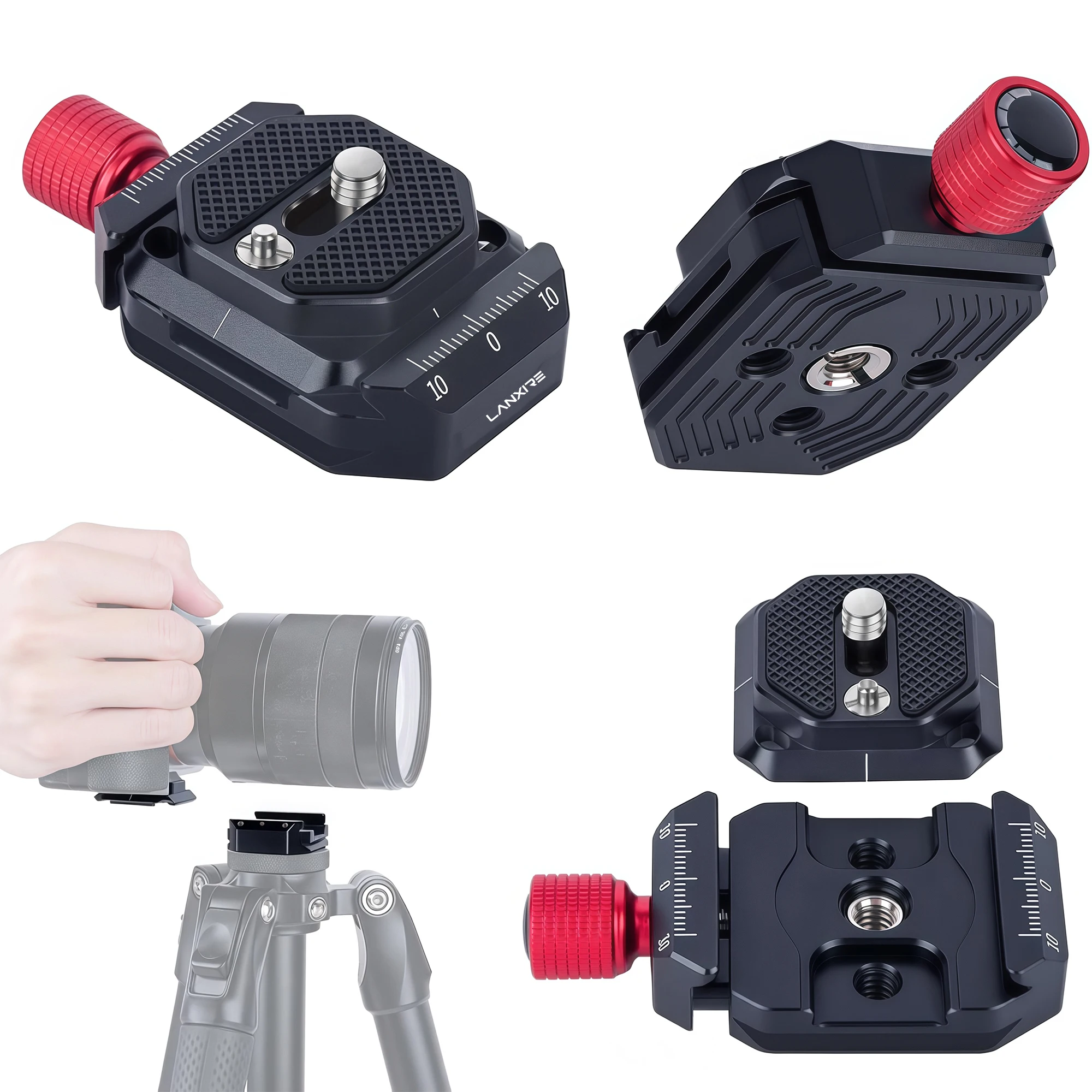 Lanxire Dual Arca-Swiss Snelkoppelingsplaat & Klemvoet Kit, Aluminiumlegering met 1/4" & 3/8" Schroefdraad voor DSLR, Action Camera & Statief