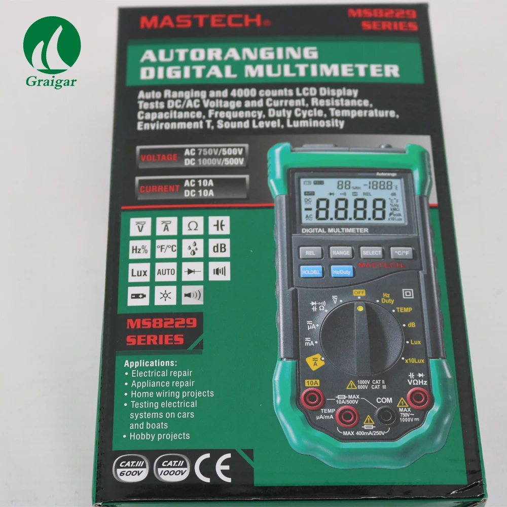 MS8229 Digital Multimeter 5 in 1 Temperature Lux Humidity Sound Meter with Back Light