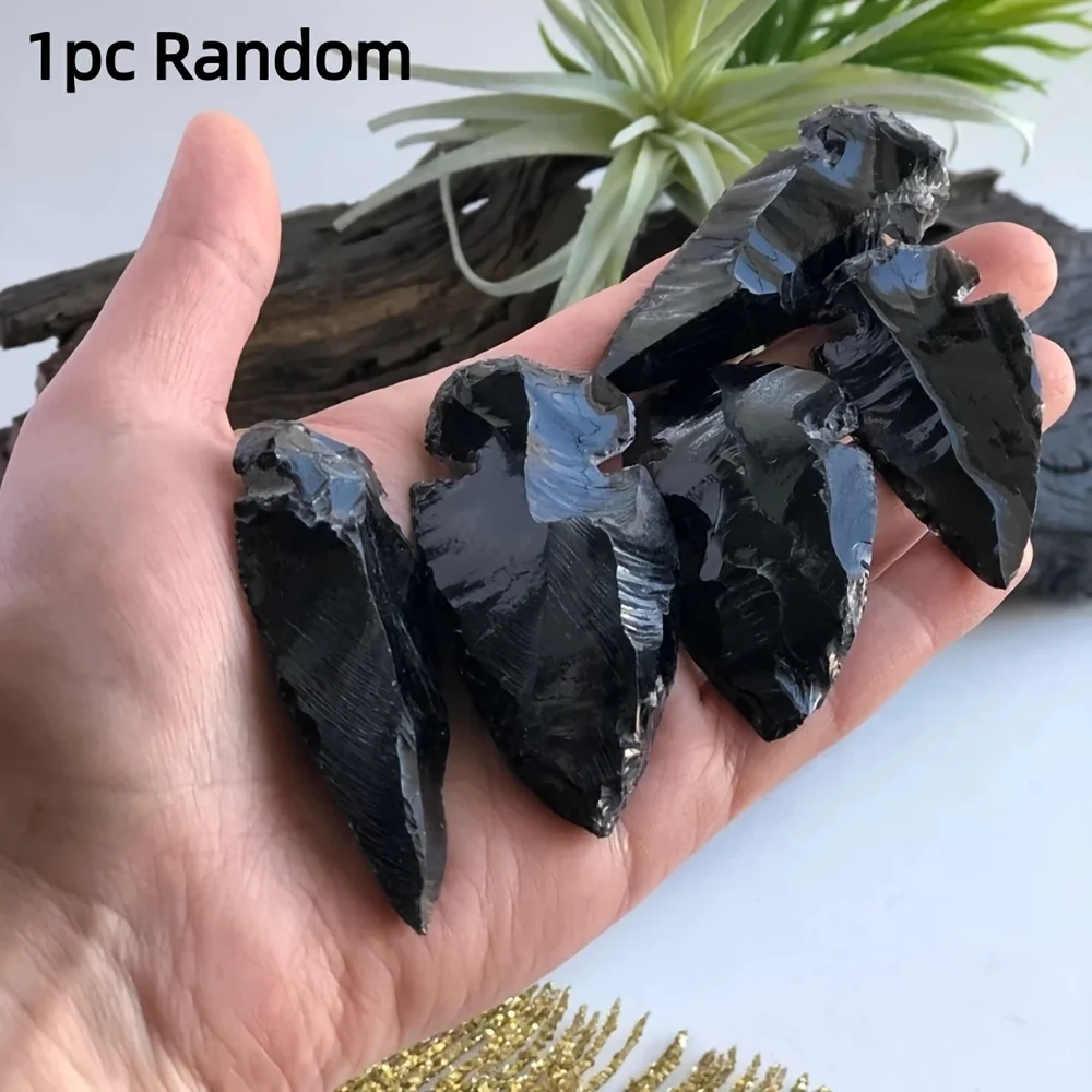 1pc Obsidian Arrowhead Pendant - Hand-Carved Natural Stone Charm for Necklace, Keychain & Bag, Bohemian Style Unisex Jewelry
