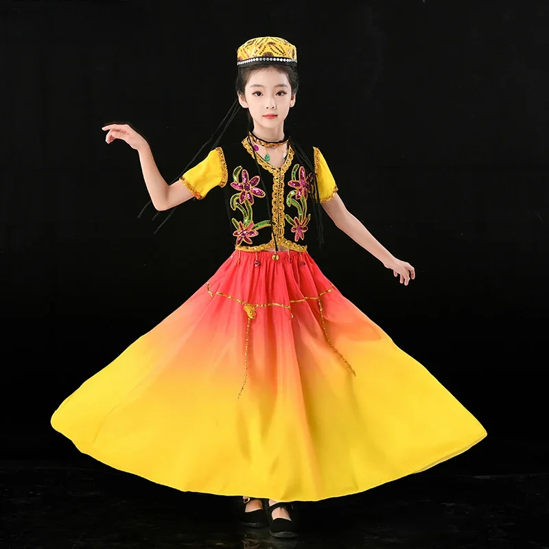 

Traditional Chinese Dress Girl National Dance Stage Performance Ethnic Minority Folk Dance Practice Dress Xinjiang Uygur Dance