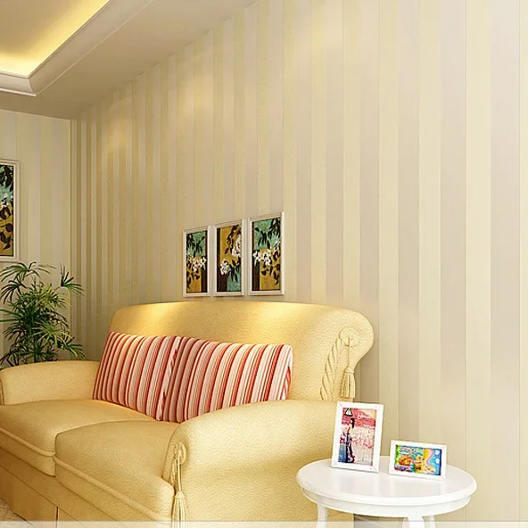 Modern simple non-woven wallpaper vertical stripe rice white beige wallpaper living room bedroom hotel plain color