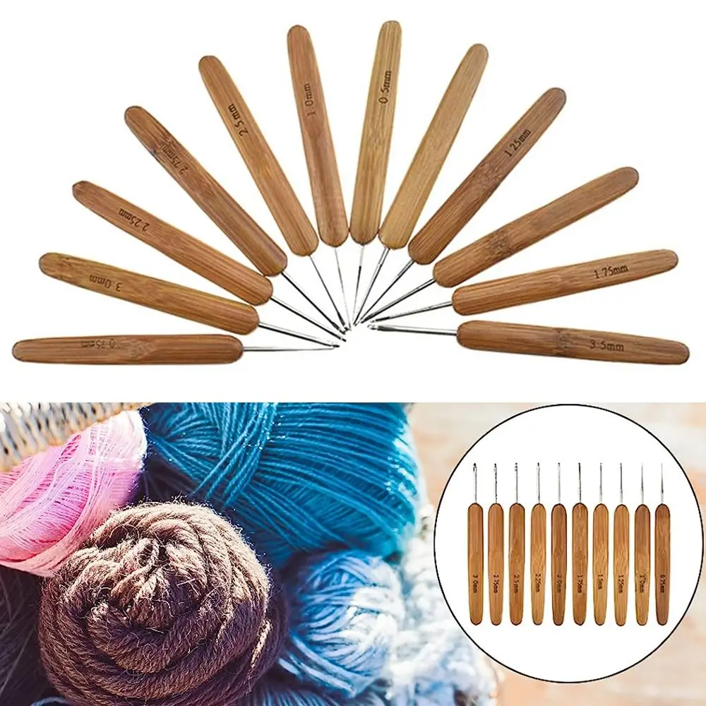 Handicraft Bamboo Wooden Crochet Hooks Small Size Long Bamboo Handle Crochet Knitting Crochet DIY Sewing Accessories