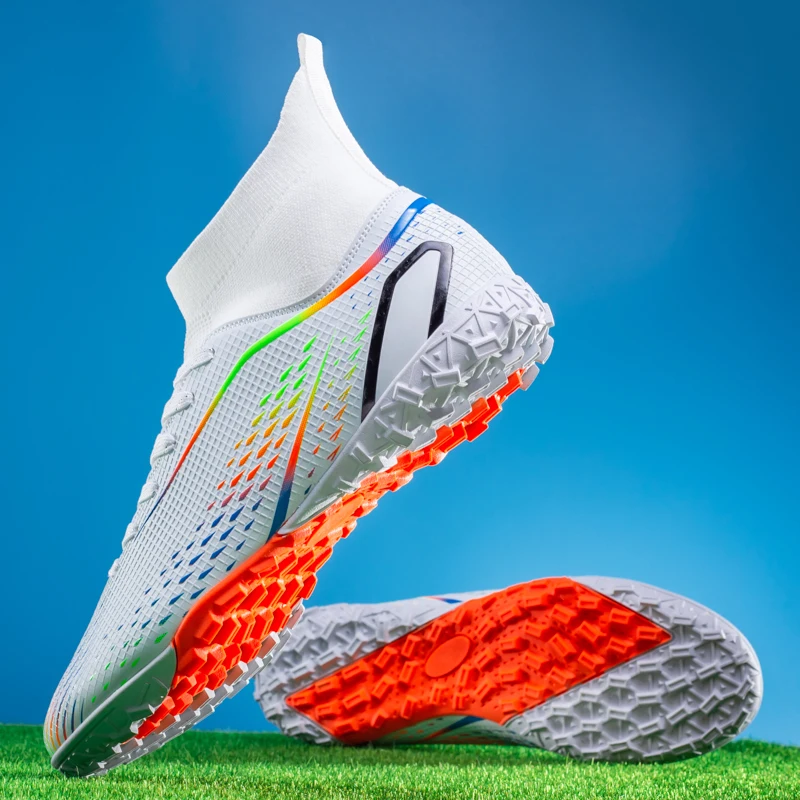 Classical Men's Soccer Boots Sneakers High Ankle Fg & Tf Football Shoes Outdoor Training Multicolor Soccer Cleats