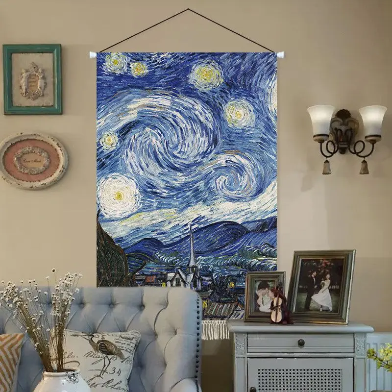 VIKAMA Starry Night Tapestry Classic Impressionist Wall Art Aesthetic Oil Painting for Bedroom Home