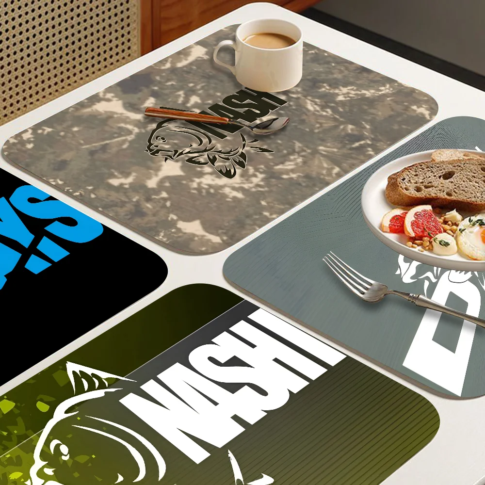 Nash Fishing Logo Kitchen Countertop Draining Mat Vintage Absorbent Mat Desktop Drying Mat Coasters Washable Tea Table Pad