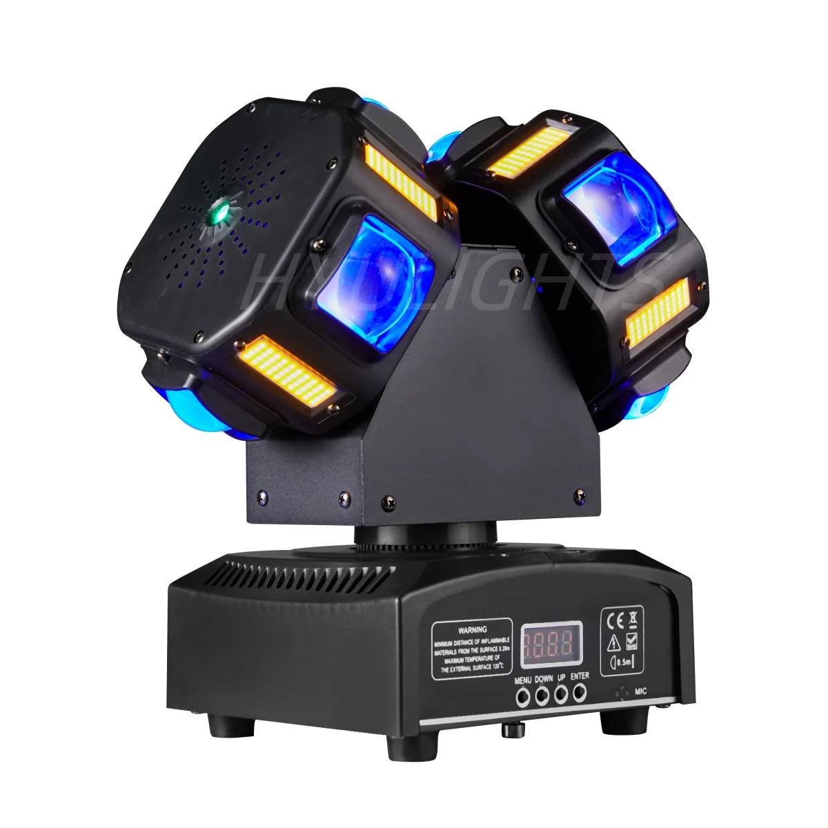 150W Doppelkopf-LED-Beam&Strobe&Laser 3-in-1 Moving Head 8x12W RGBW 8x5W Heller Gold-Rot-Grün-Laser Star DJ-Lichteffekt – Detail 6
