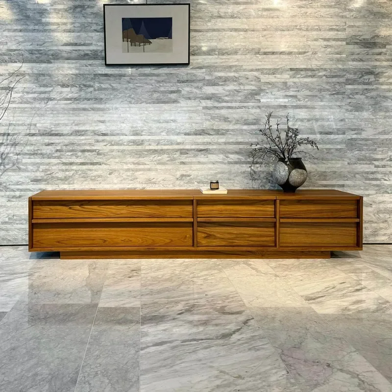 For 2.2m Myanmar Teak TV Cabinet Medieval Bone Line Nordic Simple Modern Solid Wood Log Floor Console Living Room Furniture