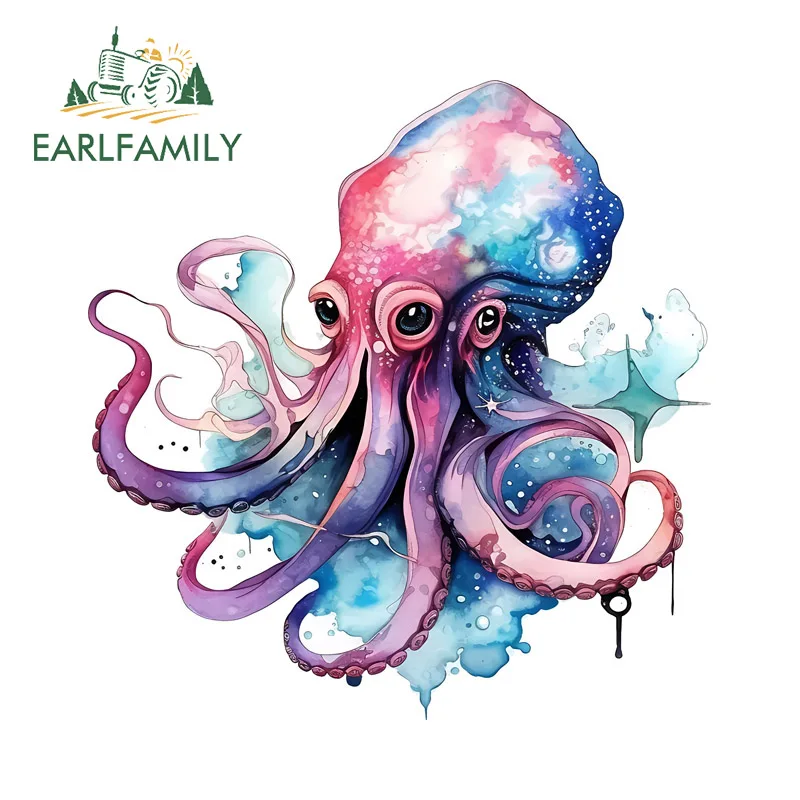 EARLFAMILY Anime Ink Wash Style Octopus Autoaufkleber Kreative Karosserie Lustige Tieraufkleber Vinyl Okklusion Kratzdekoration