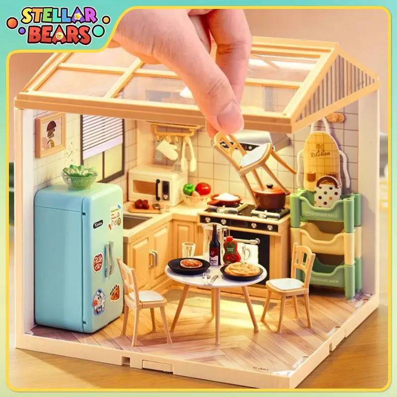 

DIY Handicraft House Assembly Scene Micro Building Block House Bedroom Kitchen Restaurant Model Blocks Children's Toy Home Decor