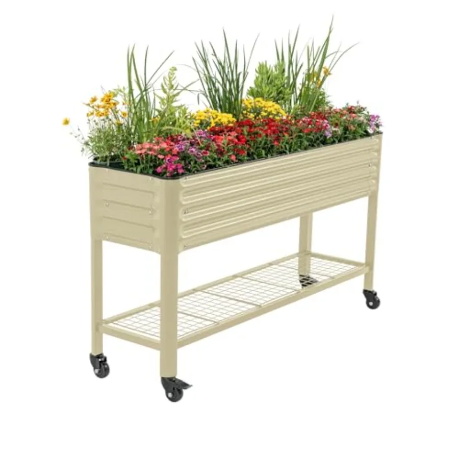 Rolling Elevated Raised Garden Bed, 5.5' Outdoor Planters Boxes with Legs and Storage Rack for Patio, 750 Lbs Weight Capacity,
