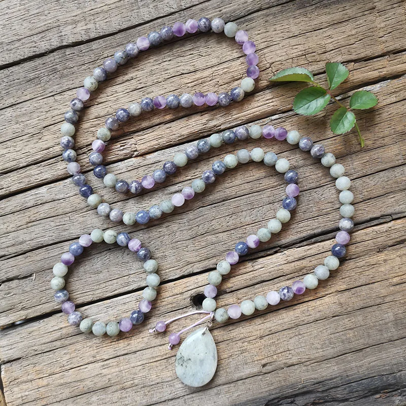 8mm Cordierite Amethyst Stone Beads,Labradorite Pendant,Prayer Bracelet,Peace and Meditation Necklace,Healing Jewelry,Yoga Beads