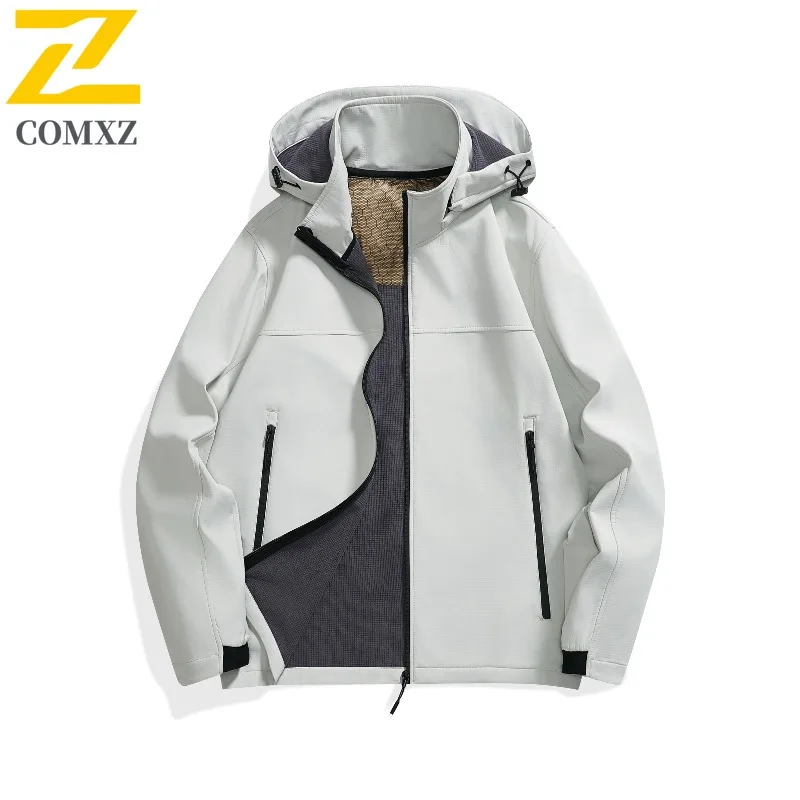 

COMXZ 2025 уличная мягкая куртка из флиса и утолщенная унисекс уличная ветрозащитная повседневная куртка с капюшоном спортивная куртка для мужчин