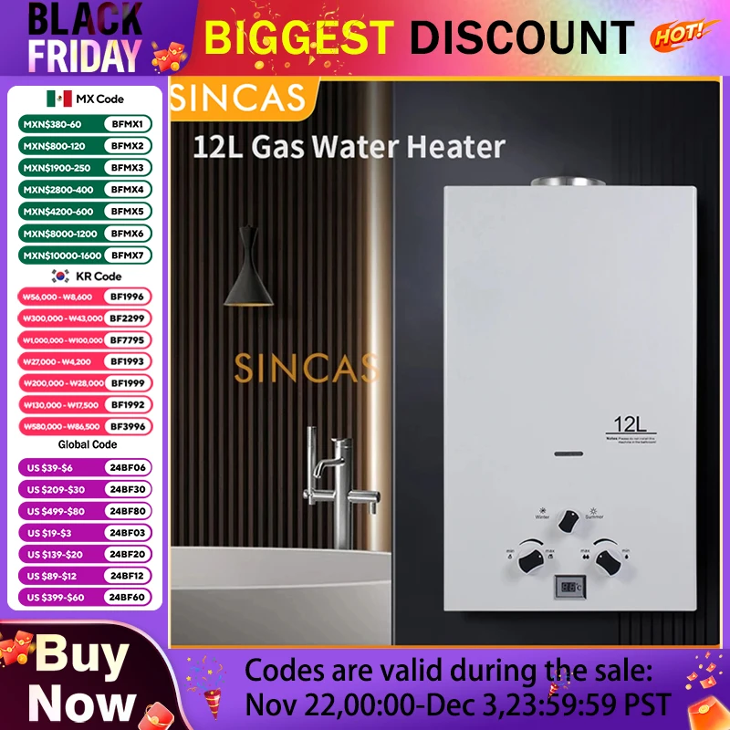 12L LPG Tankless Propane Gas Water Heater 24KW Portable Instant Hot Water Heater Boiler For Outdoor Camping With Shower Head Kit