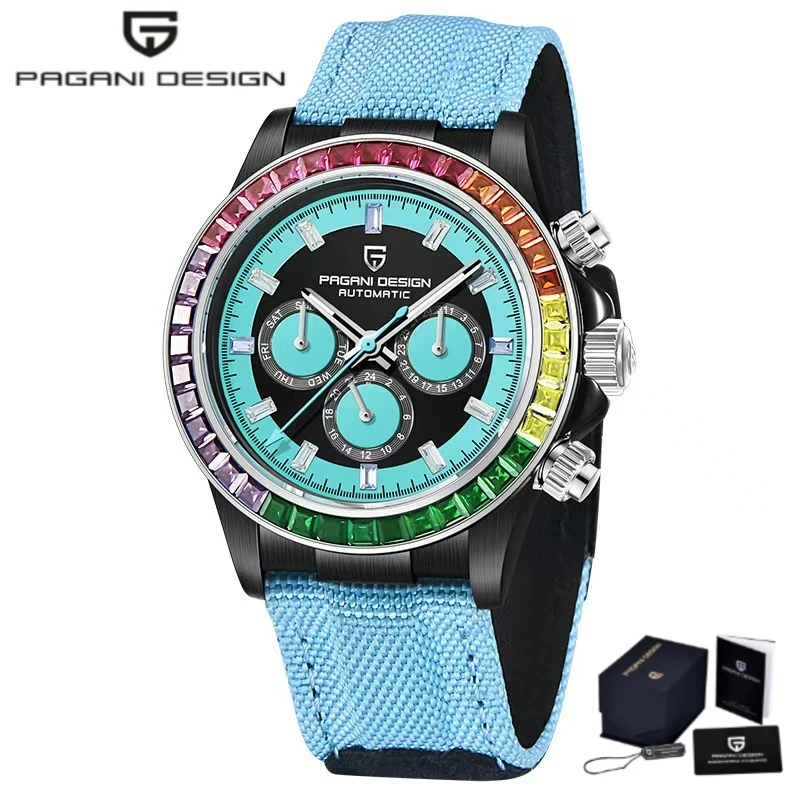Rainbow Bezel PAGANI DESIGN Men Mechanical Watch Sapphire Glass Luxury Chronograph Sports Male Wristclock