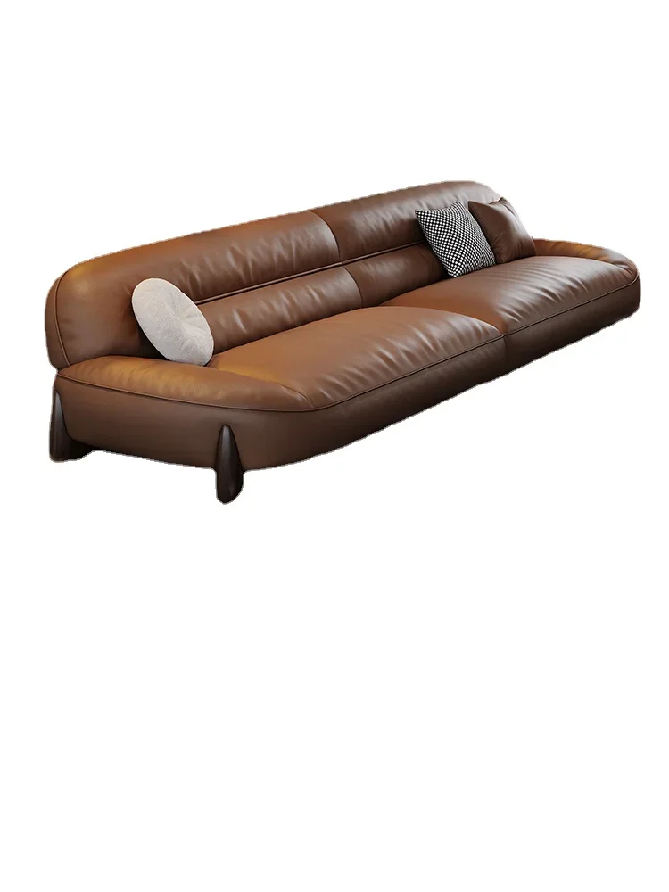 Yy Leather Sofa  Simple First Layer Cowhide Brown Straight Row