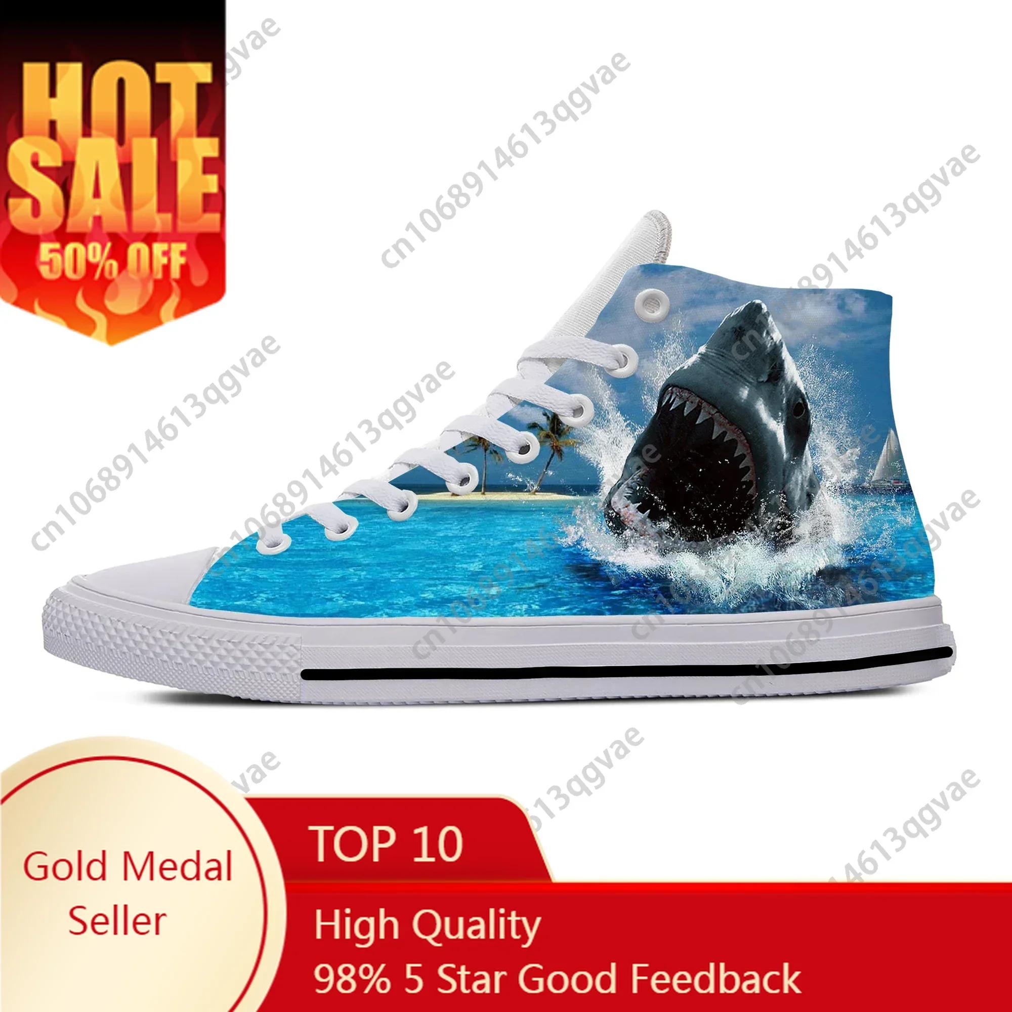 

Jaws Movie Shark Horror Scary High Top Sneakers Mens Womens Teenager Canvas Lightweight Sneaker Casual Couple Custom Made Shoes