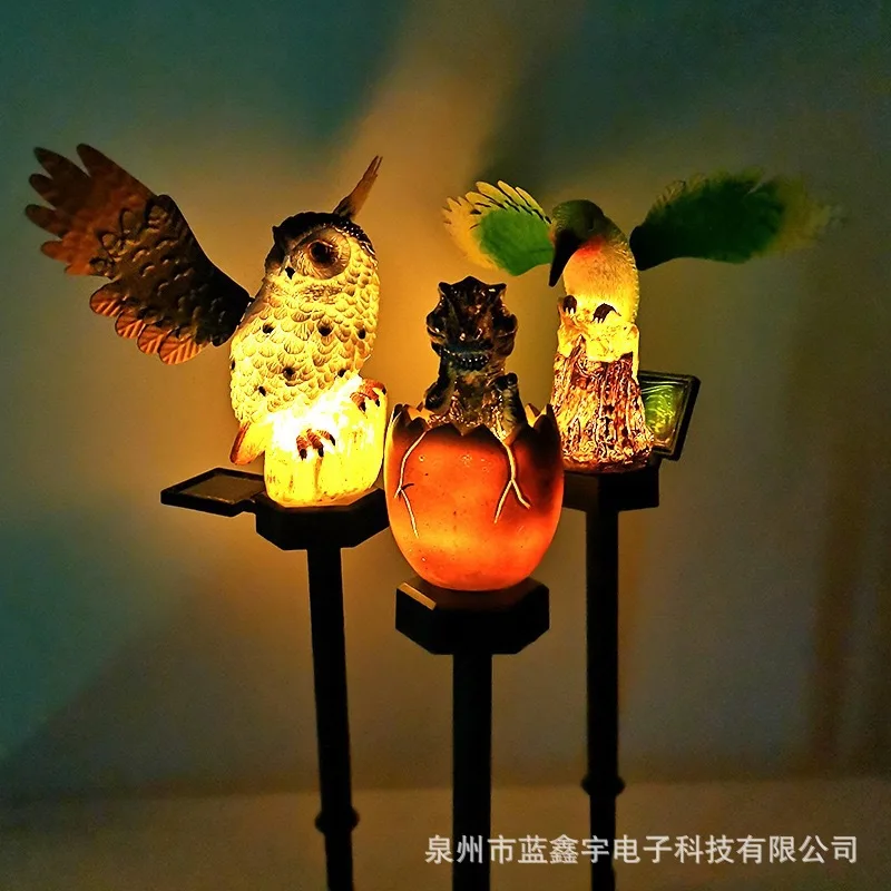 

Solar Led Light Outdoor Solar Lights Owl Hummingbird Dinosaur Waterproof Resin Statue Lamp LED Lawn Ground Lamps Garden Decor