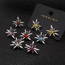 New Simple Fashion Edelweiss Earrings Lots Colors Rhinstone Lucky Flowers Stud Earrings for Women Party Costume Jewelry Gifts
