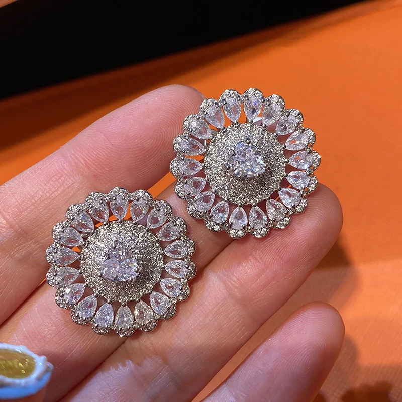 

Luxury Drop Stud Earrings for Women 925 Silver Needle Silver Color Wedding Jewelry White Zircon Stone Party Accessories