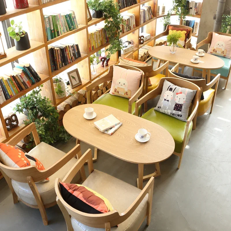 Negotiate reception book bar single sofa chair solid wood leisure dessert milk tea shop western food coffee shop