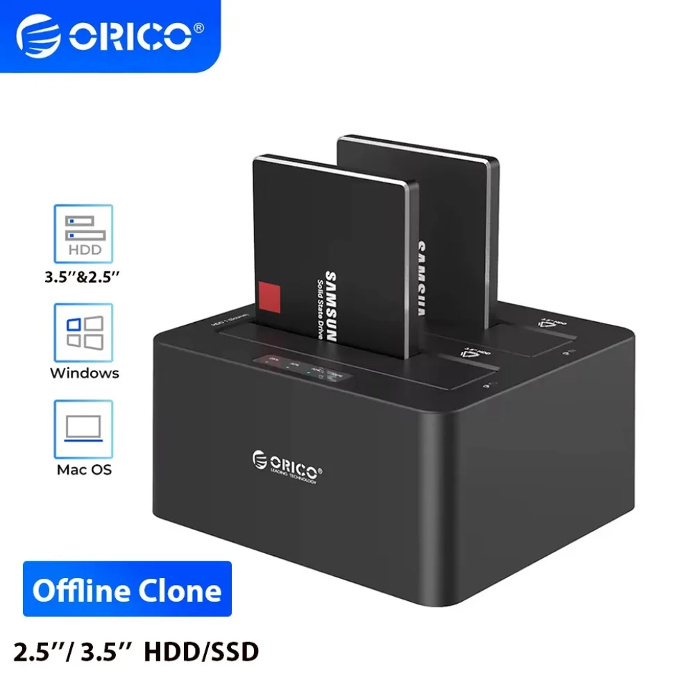 

ORICO 2.5" 3.5" Inch Hard Drive Docking Station SATA HDD SSD Enclosure External Case 2 Bay Offline Clone Hard Drive Duplicator