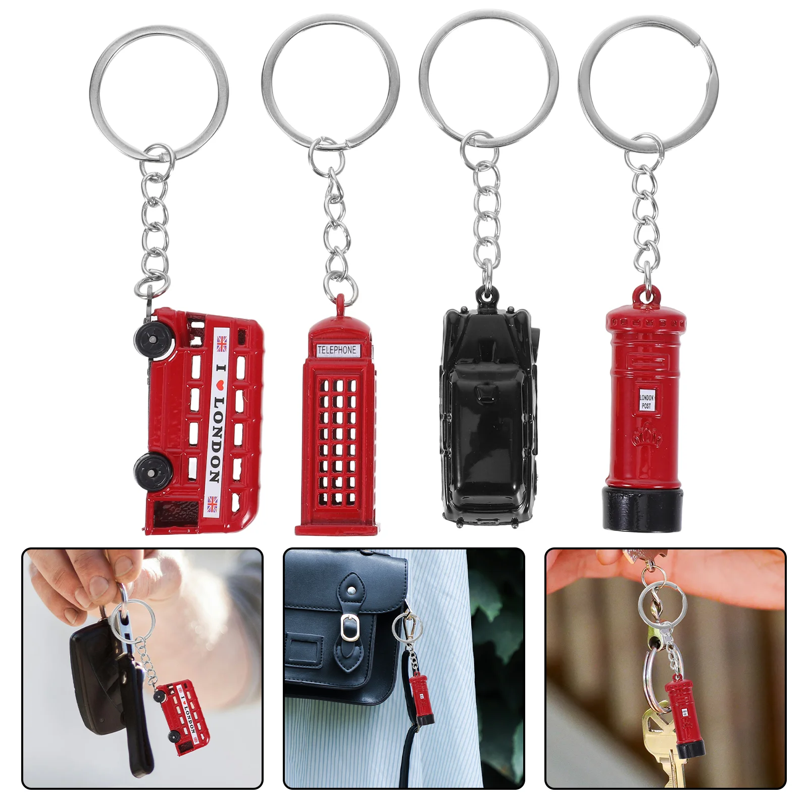 

4 Pcs British Keychain for Women Bus Model London Scene Decorations Zinc Alloy Travel