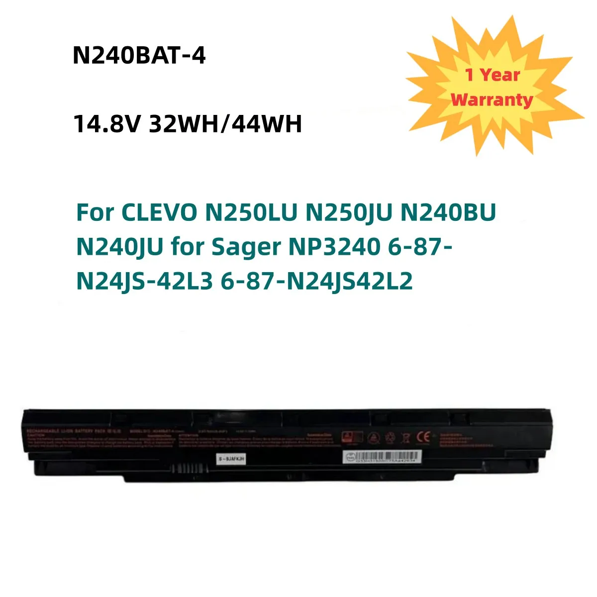 

14.8V 32WH/44WH N240BAT-4 Laptop Battery for CLEVO N250LU N250JU N240BU N240JU for Sager NP3240 6-87-N24JS-42L3 6-87-N24JS42L2