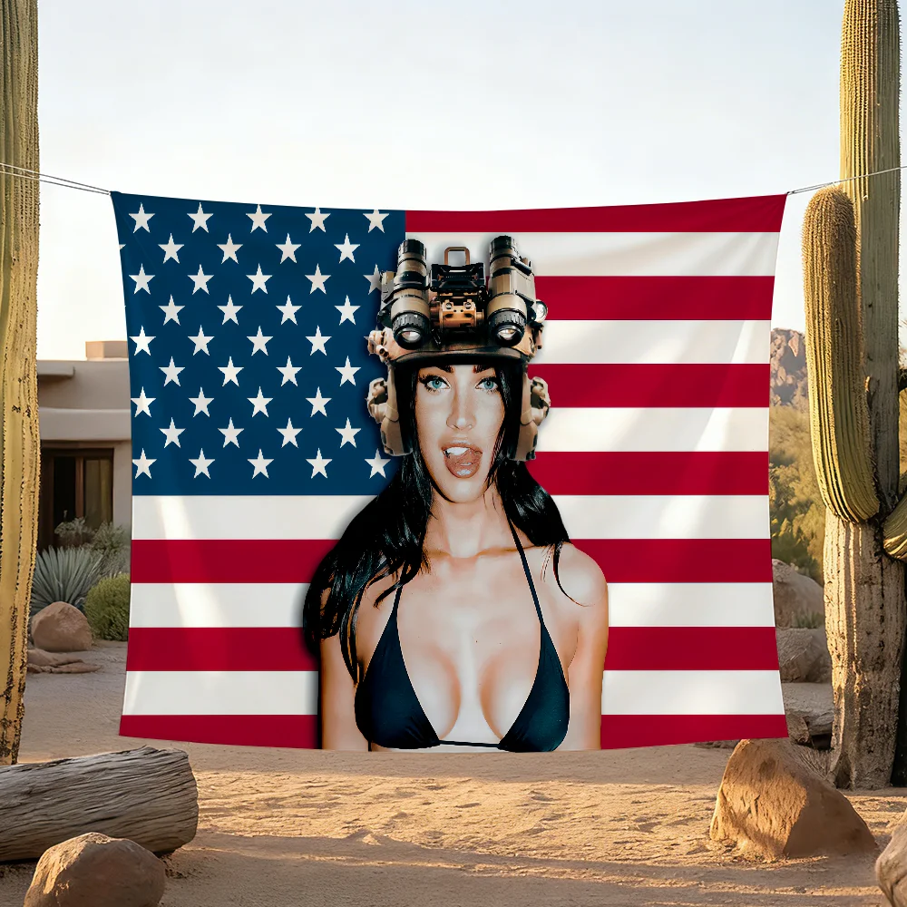 Image of Schauspielerin M-Megan F-Fox, amerikanische Flagge für Camping, Party, Picknick, Studio, Stand, Hintergrund, Wand, Innendekoration, Banner