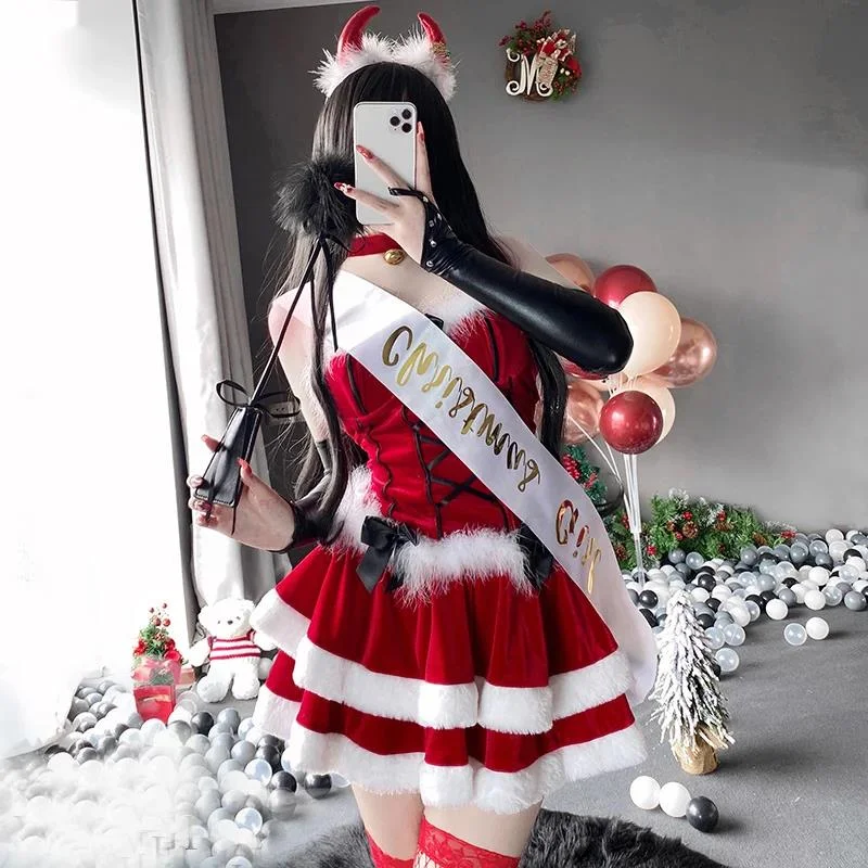 AniLV Christmas Female Santa Claus Series Costume Xmas Party Snow Elk Girl Red Dress Cloak Rope Unifrom Sexy pigiama Cosplay
