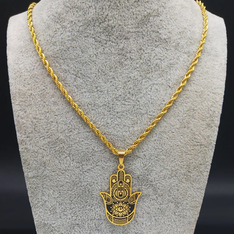 2024 Fashion Hamsa Hand Stainless Steel Chain Necklace for Men Gold Color Necklaces Pendants Jewerly colgante hombre N932S02