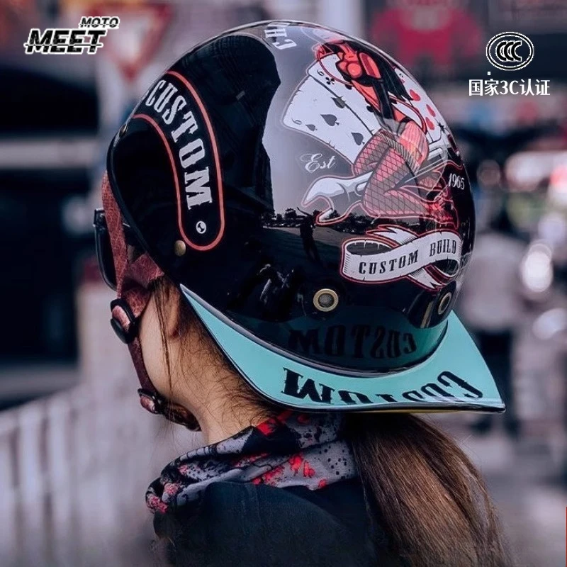 

Мотоциклетный шлем для электровелосипедов и мотоциклов, ретро-полушлем, всесезонный, в стиле бейсболки, защитный шлем для мотоциклистов