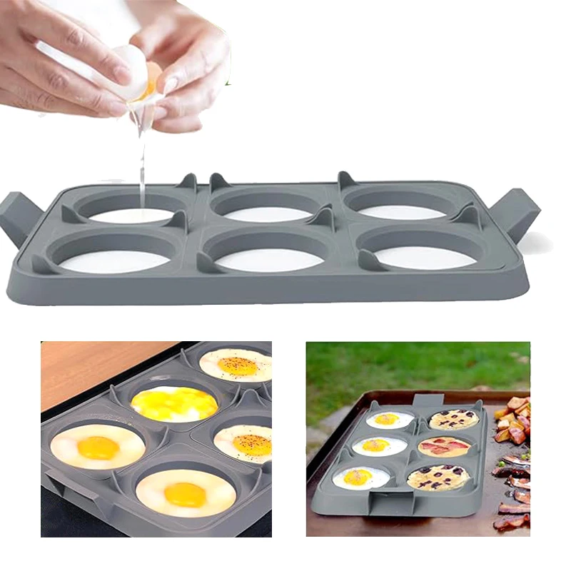 

6 Holes Circular Fried Egg Molds Silicon Pancake Mold Nonstick Flip Pancake Maker Omelette Egg Forms Rings Mold Kitchen BBQ Tool