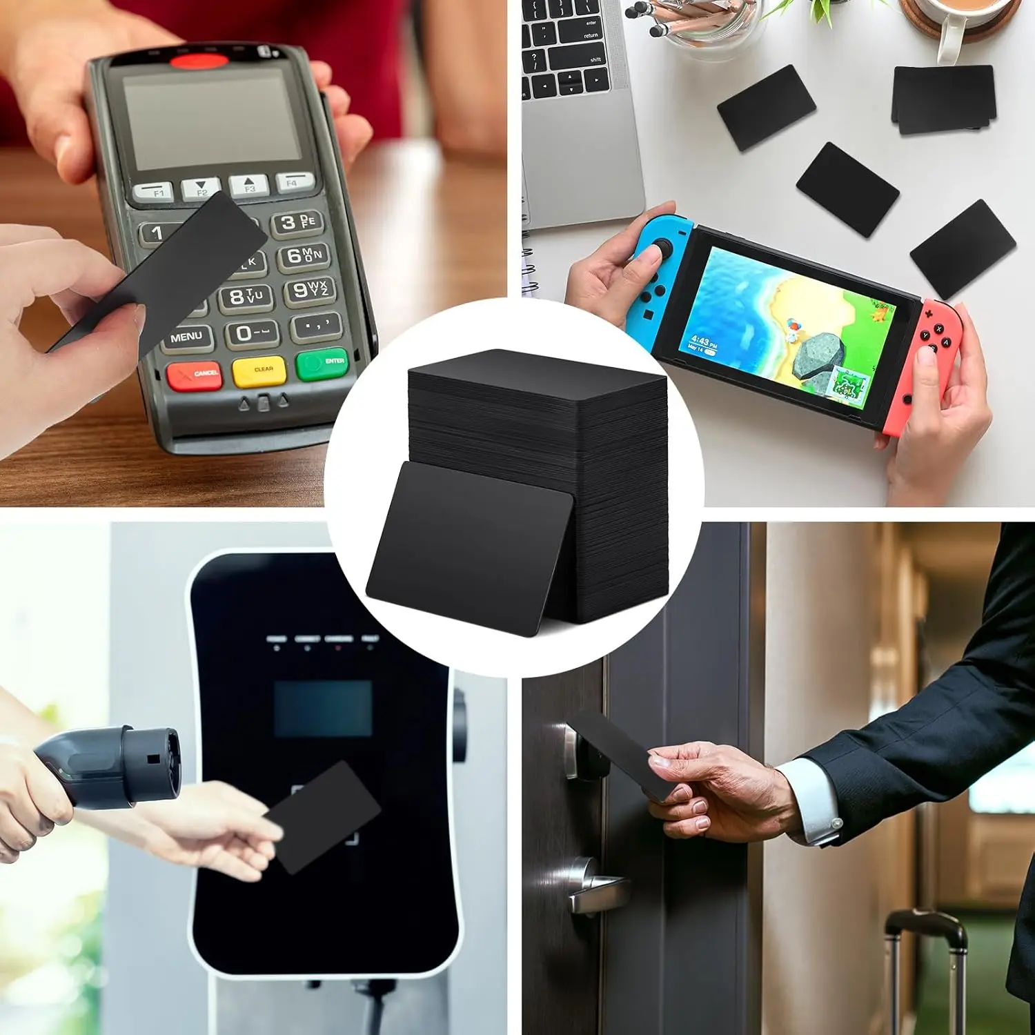 NFC Blank PVC Black Cards 504 Bytes Cards Programmable NFC Tags NFC Business Card Digital Chip Cards Compatible with NFC Enabled