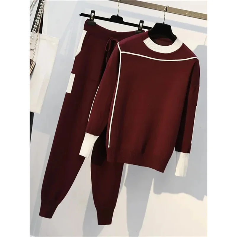 جديد الخريف الشتاء المرأة محبوك 2 قطعة مجموعة طويلة الأكمام س الرقبة ملابس رياضية البلوز سترة و جيب بدل رجالي 2 قطعة وتتسابق