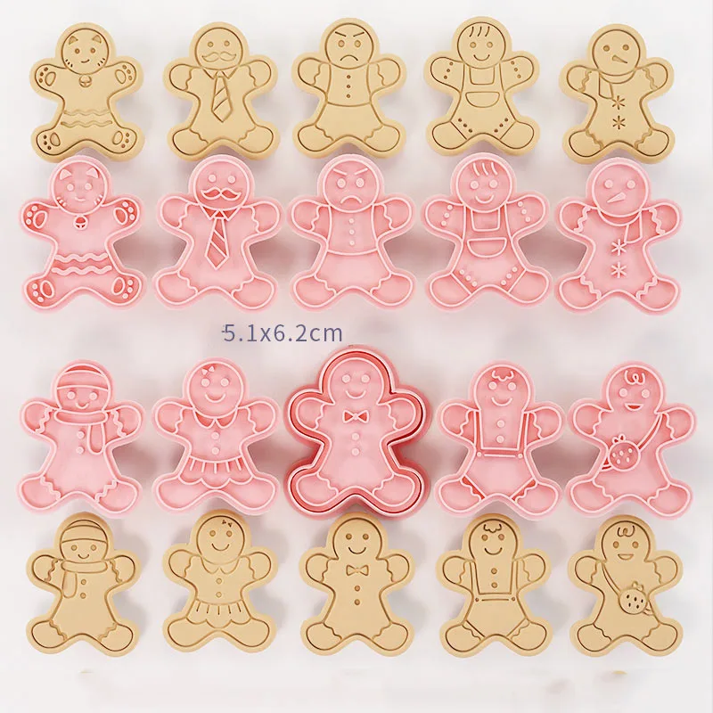 10 Pcs/set Christmas Cookie Cutters 3D Gingerbread Man Pressable Biscuit Mold Cookie Stamp Kitchen Baking Pastry Bakeware