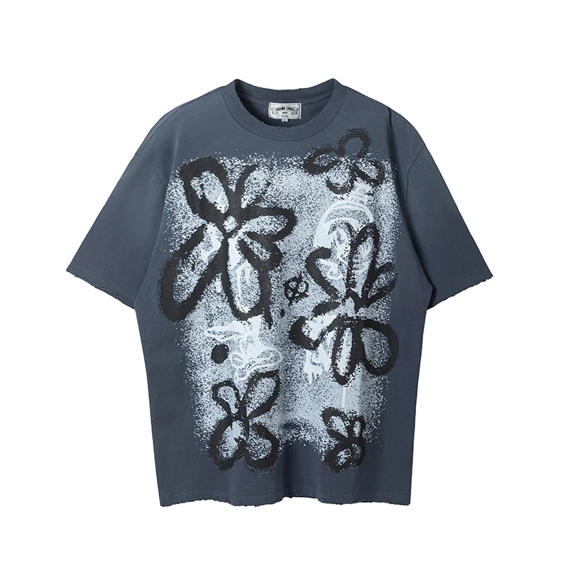 

Saint Louis Flower fiti Denim Waed Tee Trendy Brand Summer Casual ort Sve round Ne Youth ular Daily Wear