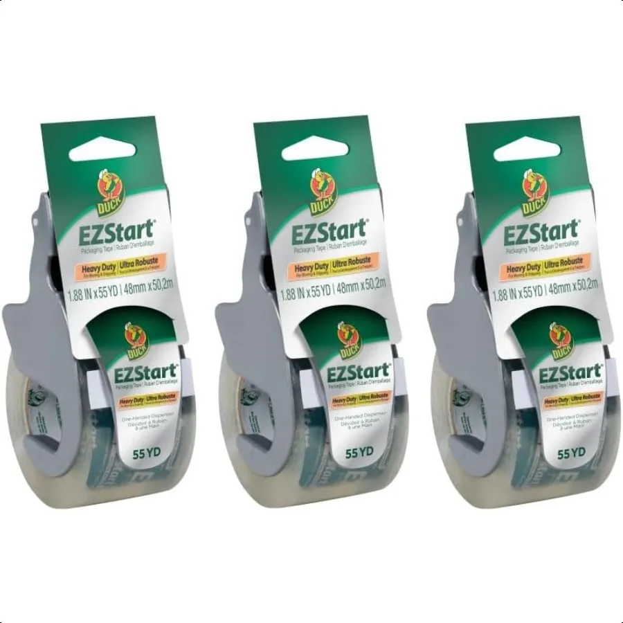 

EZ Start Packaging Tape Clear Packing Tape for Mailing Moving Shipping Storage 3 Rolls with Dispensers 1.88 in. x 55 Yd. Each 1