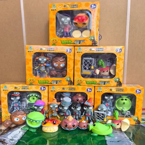 6PCS Piante Vs Zombies 2 Snap Pea Toadstool Doppia Pistola Pinecone Gioco Figure Modello Zombies Giocattolo Set Genuino Scena di Gioco Regalo Del Capretto