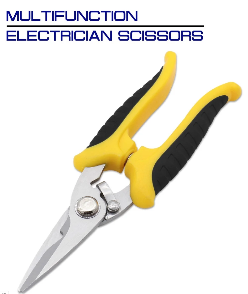 1 PCS Stainless Steel Electrician Scissors Multifunctional Hand Scissors Groove Wire Trimmer and Steel Sheet Electrician Tools