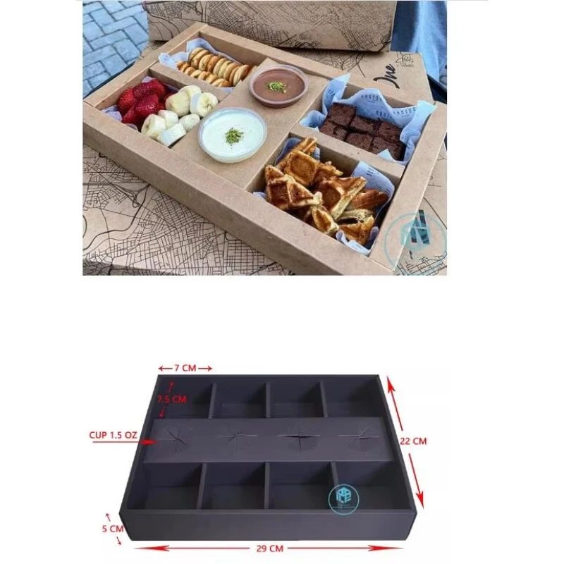 Food Display Box Takeaway Brunch Packaging Grazing Box with Divider Snack Candy White Paper Remove Container Food Box