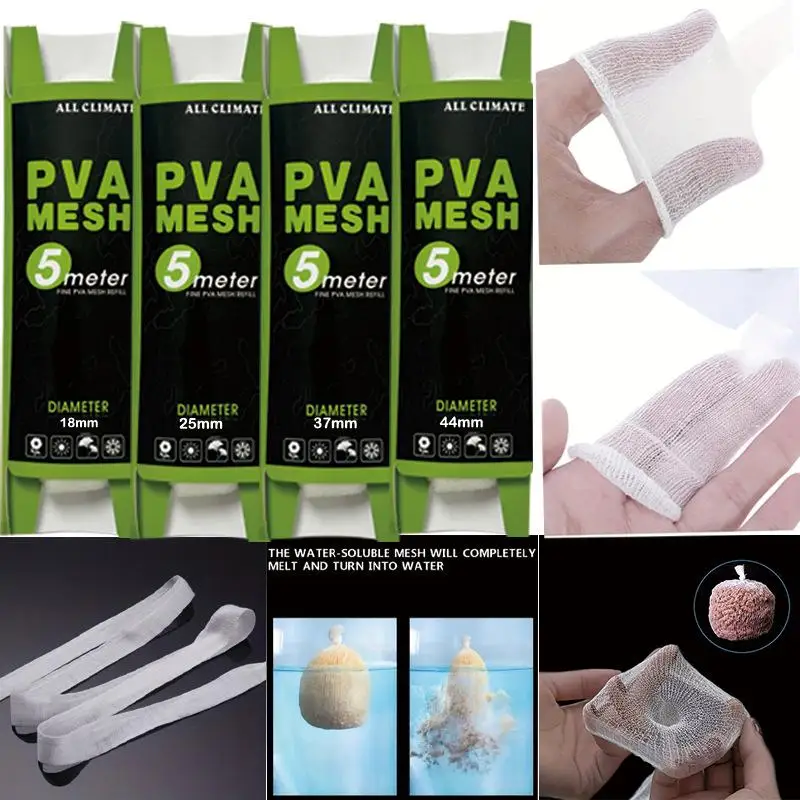 Mehrgrößen-PVA-Wasserlösliche Netz-Ködertasche für Karpfenangeln, Haken-Nachfüllpackung 500x18/25/37/44mm, Auflösbarer Wurfbeutel für Seen und Flüsse