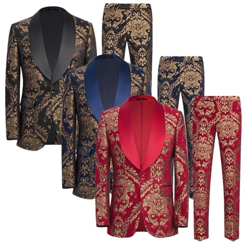 

Luxury Men's Gold Jacquard Tuxedo Suits ,Formal Blazer & Pants , Perfect for Wedding, Prom, Gala & Special Occasions