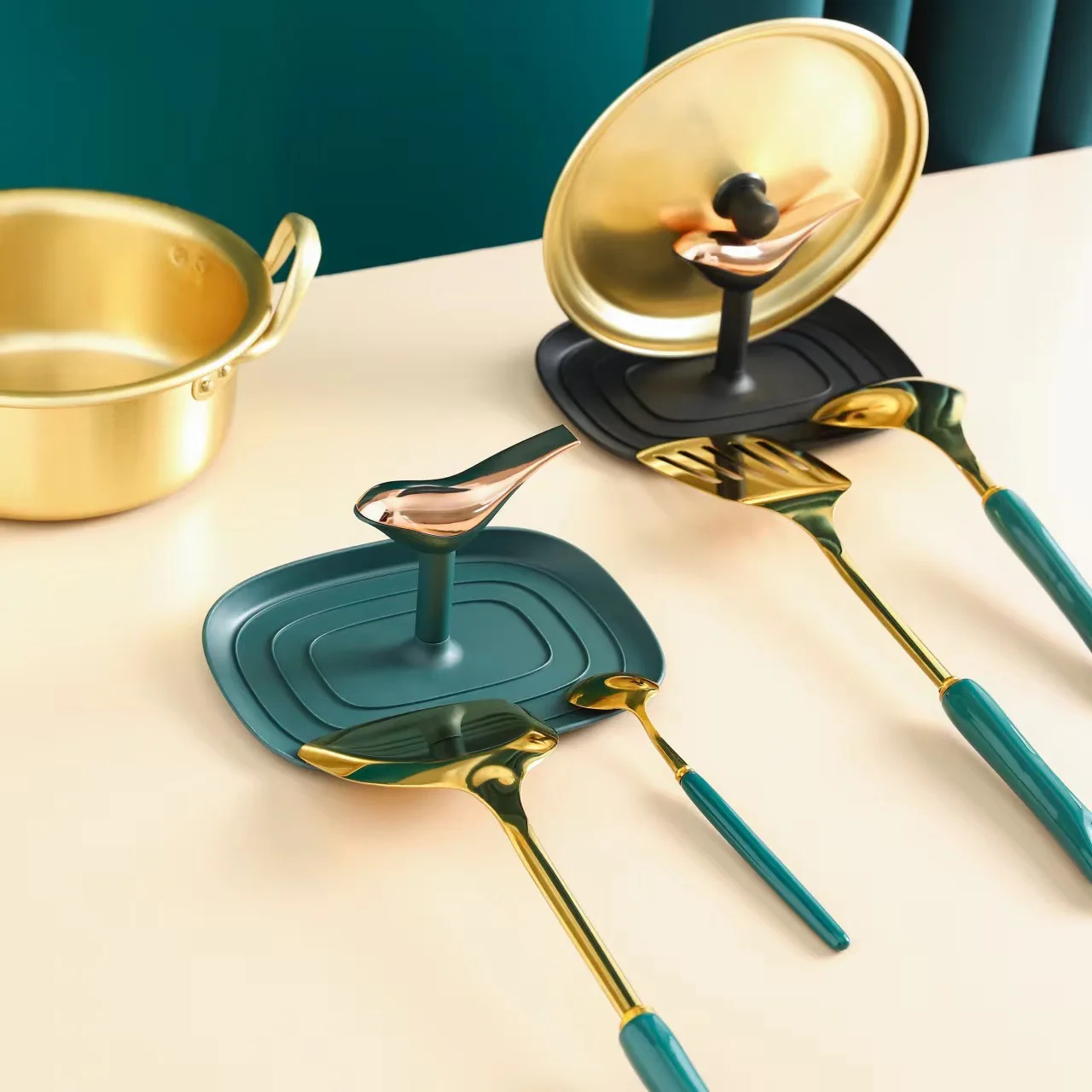 

Bird Lid Rack Countertop Spoon Kitchen Counter with Drip Rack Kitchen Lid Spatula Storage Rack Holder Spoon Holder Utensil Rest