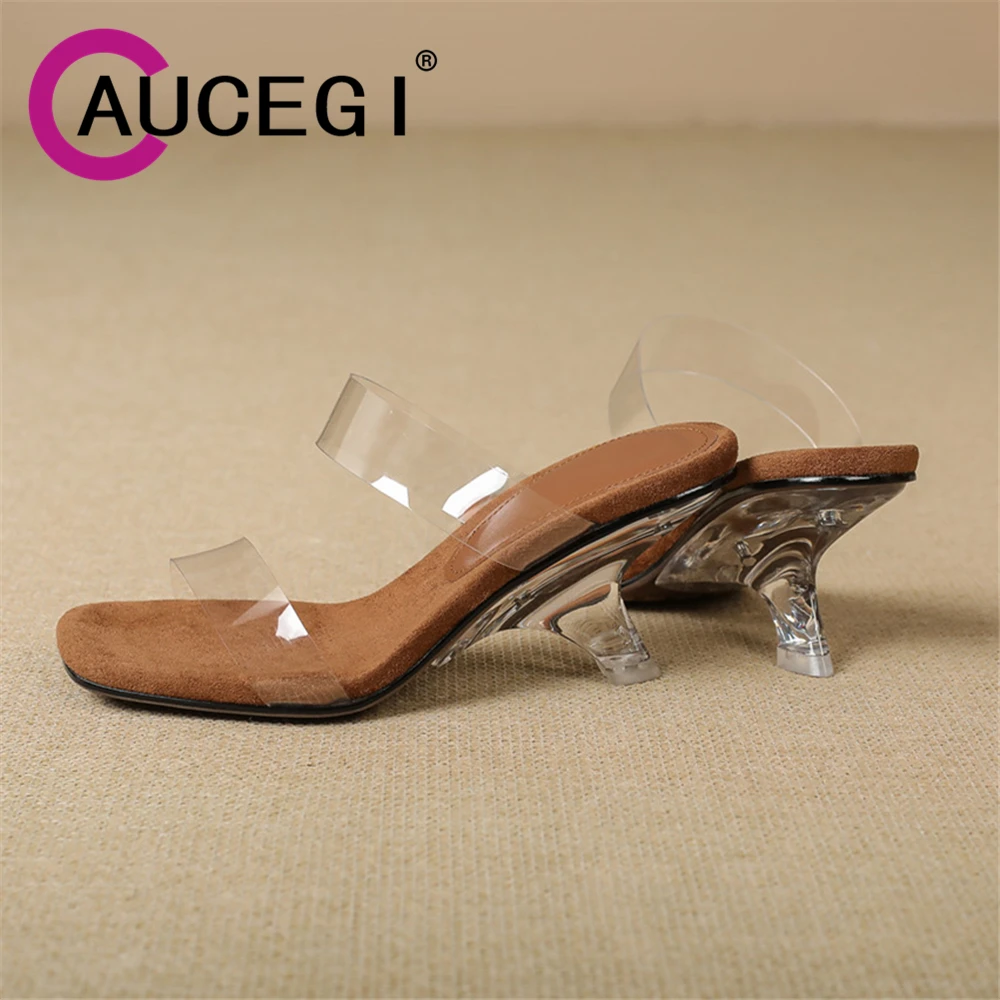 Aucegi Delicate Women Clear High Heels Sandals Summer PVC New Casual Open Toes Classic Design Luxury Party Dress Wedding Shoes
