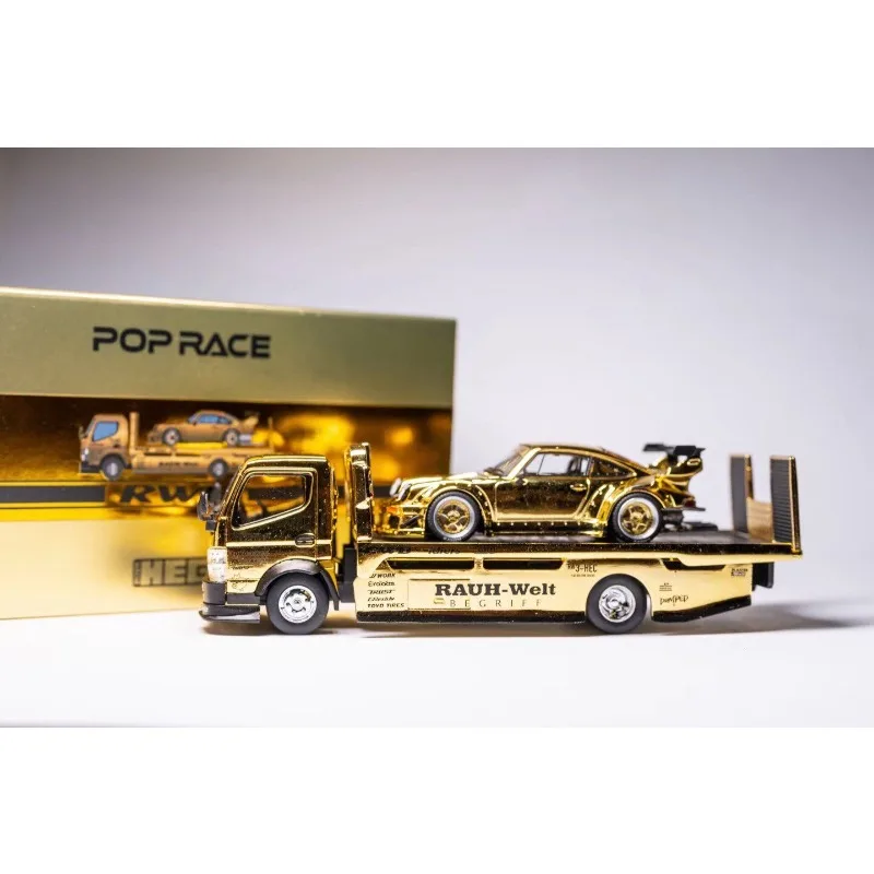 

2026 HEC Limited Edition Pop Race 1/64 Alloy FUSO-300 Flatbed Trailer 930rwb Gold Set Toy Collection Display Piece Boys' Gift