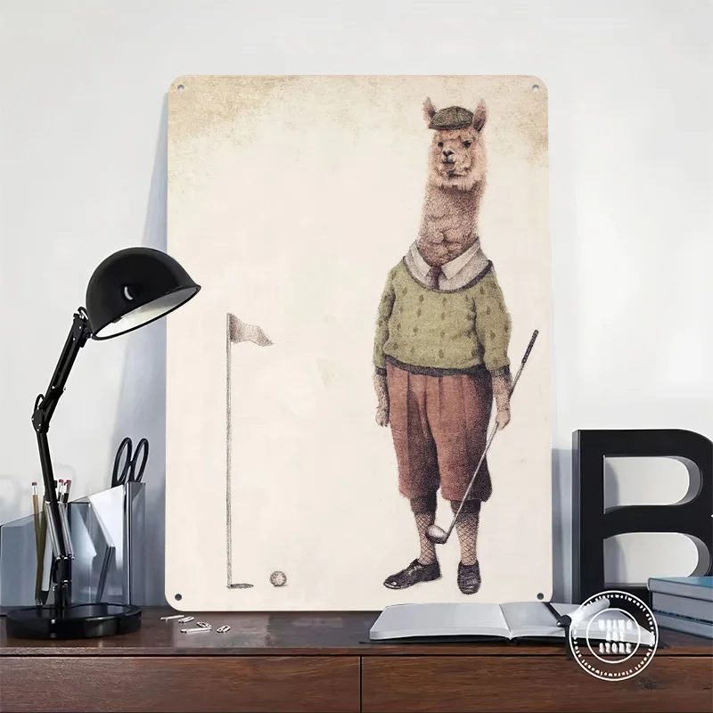Alpaca Golf Club Printed Poster Customized Retro Wall Art Vintage Metal Tin Signs for Home Mancave Decoration Room House Decor