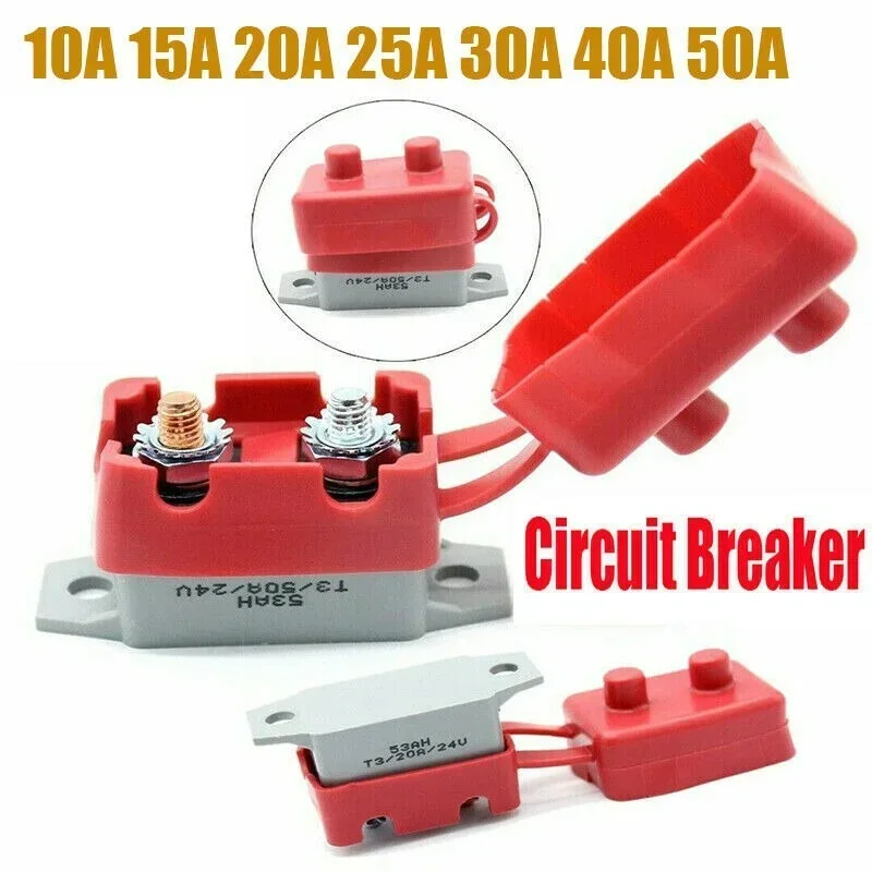 12V Circuit Breaker & Cover Dual Battery Fuse Automatic Auto Reset 10/15/20/25/30/40/50A Waterproof Circuit Breaker for Car Boat